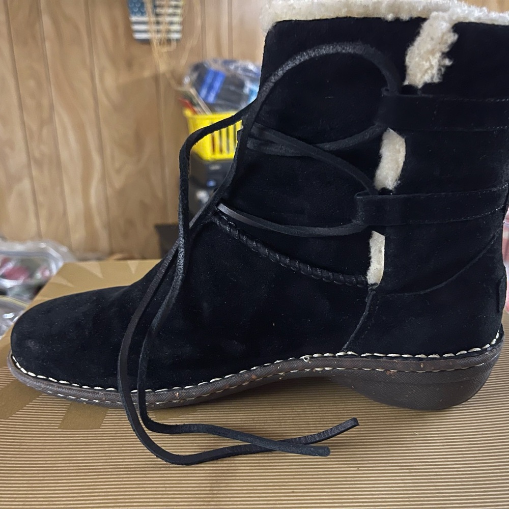 UGG Black Suede Ankle Boots with Cream Fleece